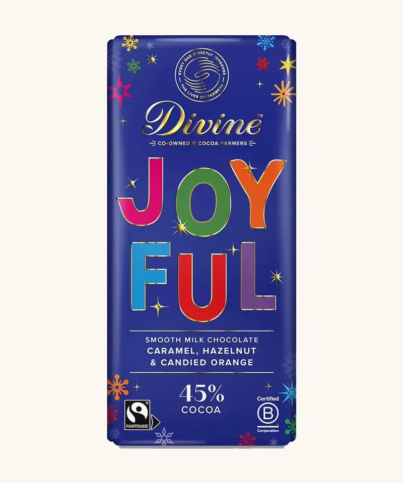 Divine Fairtrade Joyful Christmas Milk Chocolate Bar 180G 1