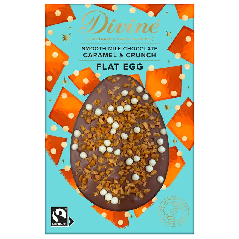 Divine Fairtrade Milk Chocolate Caramel Crunch Flat Easter Egg 1