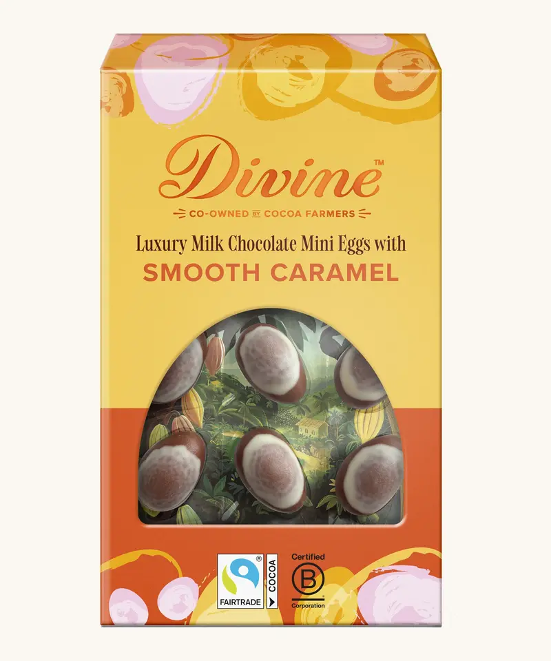 Divine Fairtrade Milk Chocolate Mini Eggs With Smooth Caramel 190G 1