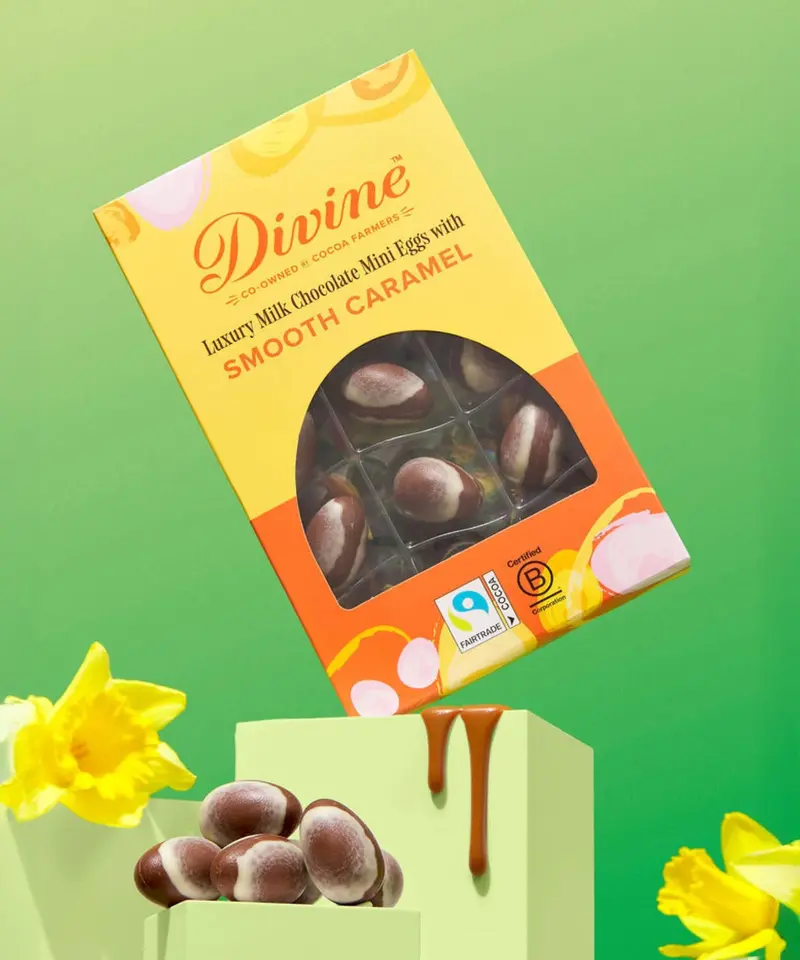 Divine Fairtrade Milk Chocolate Mini Eggs With Smooth Caramel 190G 2