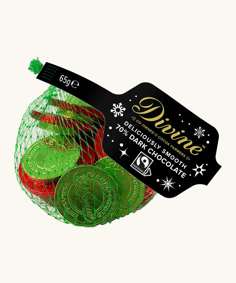 Divine Fairtrade Vegan Dark Chocolate Coins 65G 1