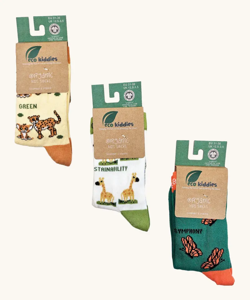Eco Kiddies Organic Cotton Kids Socks - Green Guardians 3 Pack 1