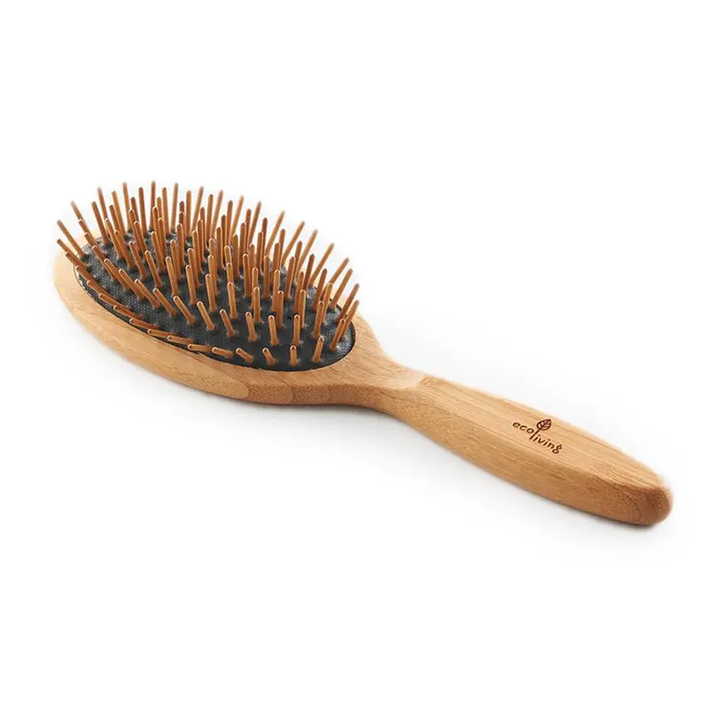Ecoliving Bamboo Hairbrush With Wooden Pins - Black 1