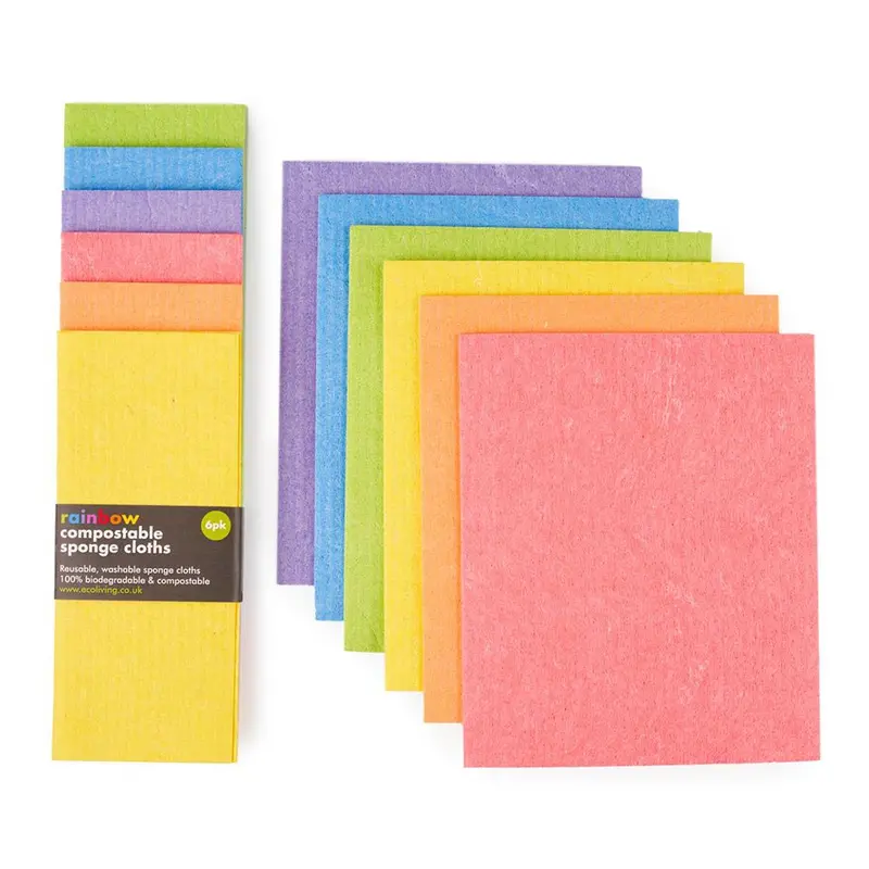 Ecoliving Compostable Rainbow Sponge Cleaning Cloths - 6 Pack 1
