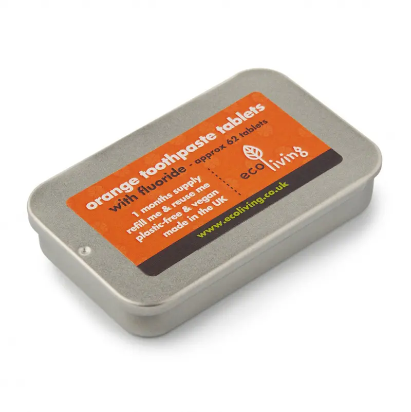 Ecoliving Orange Flavoured Fluoride Toothpaste Tablets - 1 Month Refillable Tin 1