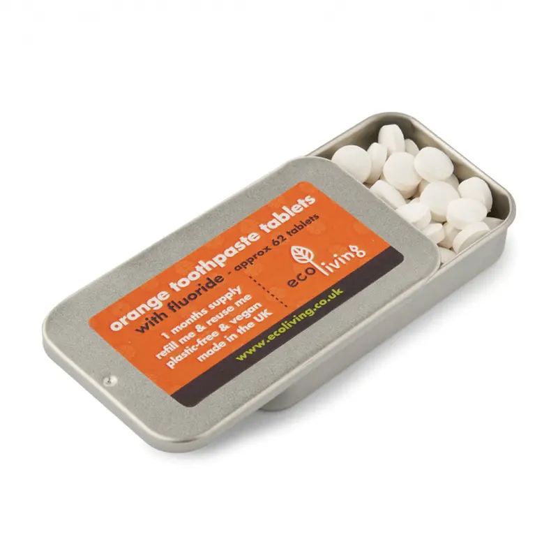 Ecoliving Orange Flavoured Fluoride Toothpaste Tablets - 1 Month Refillable Tin 2