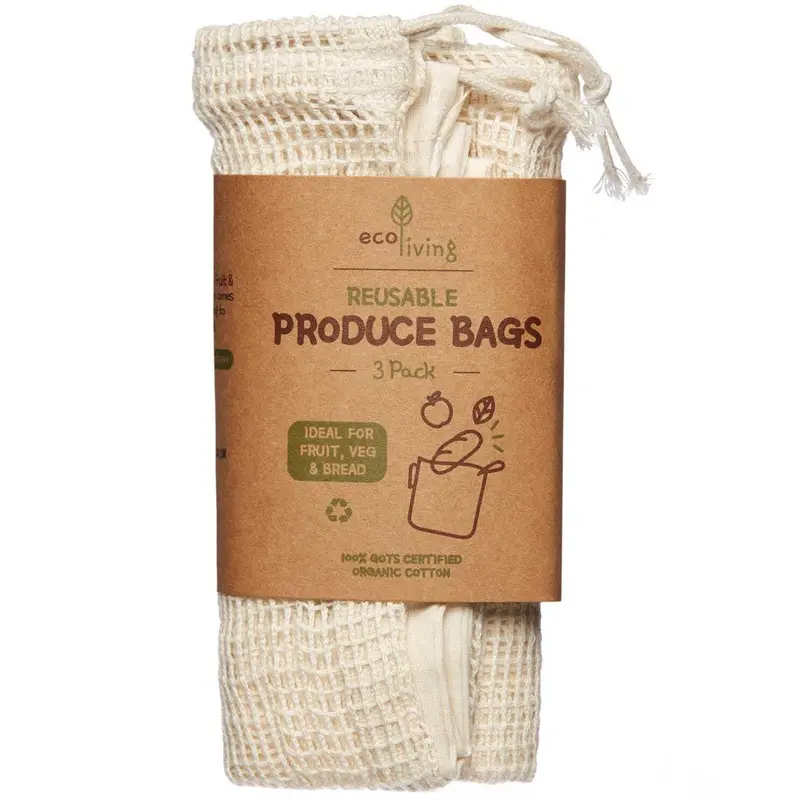 Ecoliving Organic Cotton Produce & Bread Bag 3 Pack 1