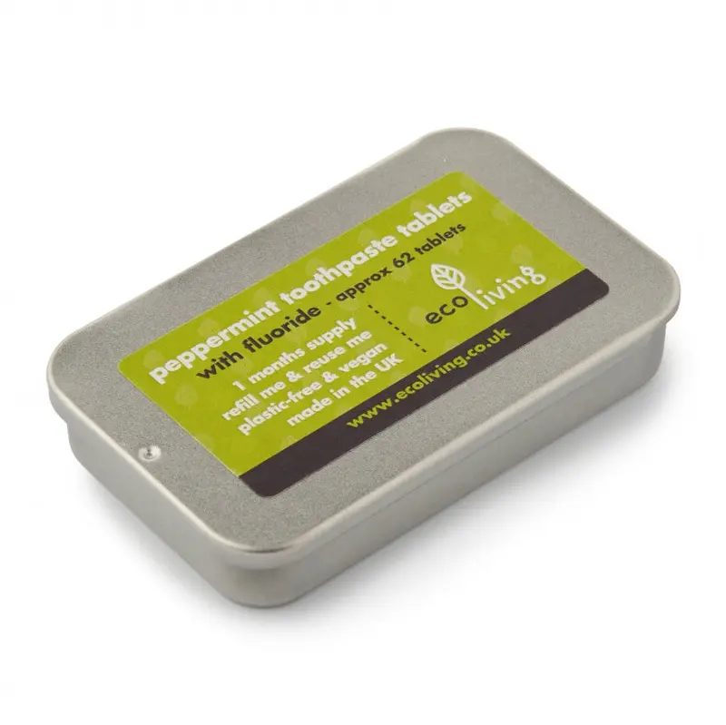 Ecoliving Peppermint Flavoured Fluoride Toothpaste Tablets - 1 Month Refillable Tin 1