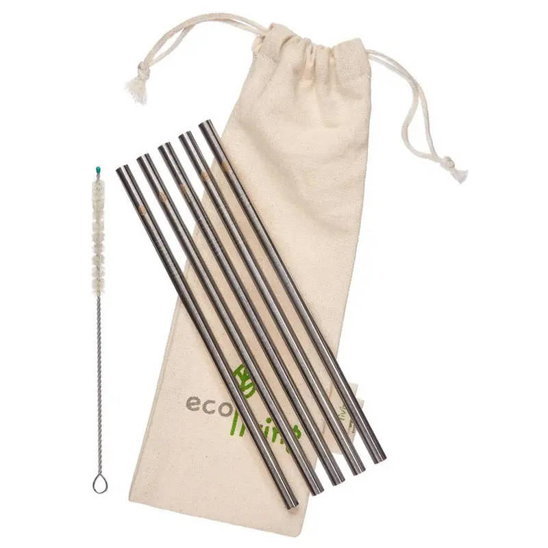 Ecoliving Stainless Steel Straight Drinking Straw And Pouch - 5 Pack 1