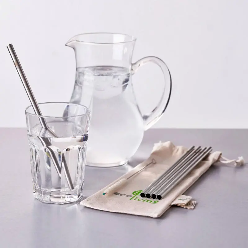 Ecoliving Stainless Steel Straight Drinking Straw And Pouch - 5 Pack 2