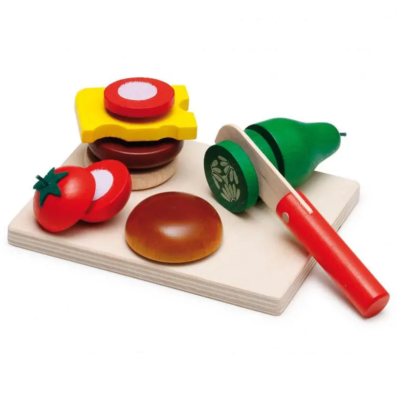 Erzi Cheeseburger Cutting Set Wooden Play Food 1