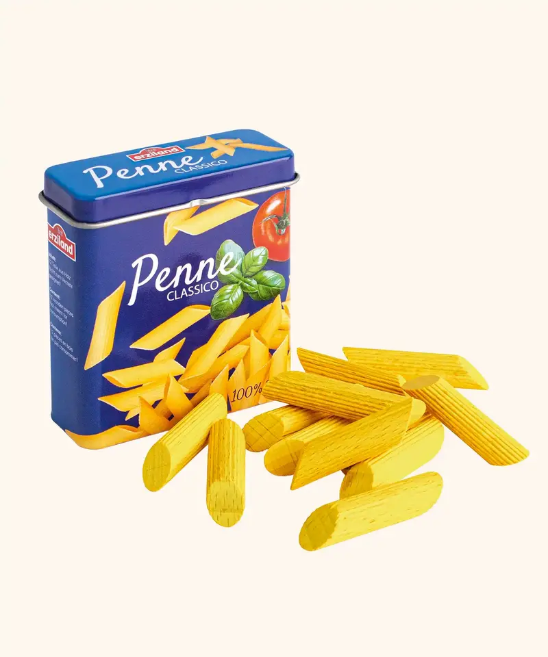 Erzi Penne Pasta In A Tin Wooden Play Food 1