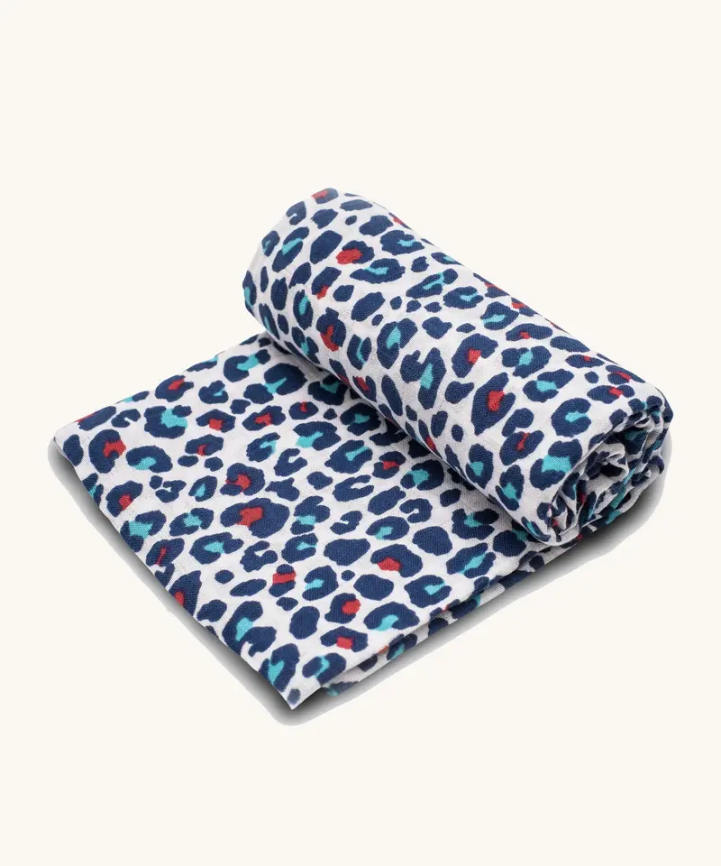 Etta Loves Extra Large Muslin Square - Blue Leopard 1