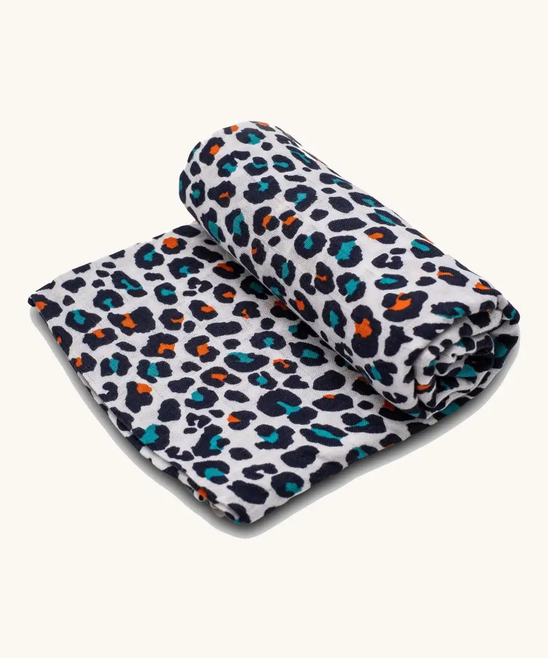 Etta Loves Extra Large Muslin Square - Orange Leopard 1