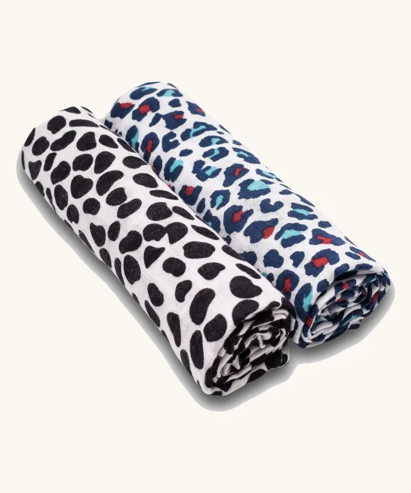 Etta Loves Organic Muslin Squares 2 Pack - Dalmatian/Leopard 1