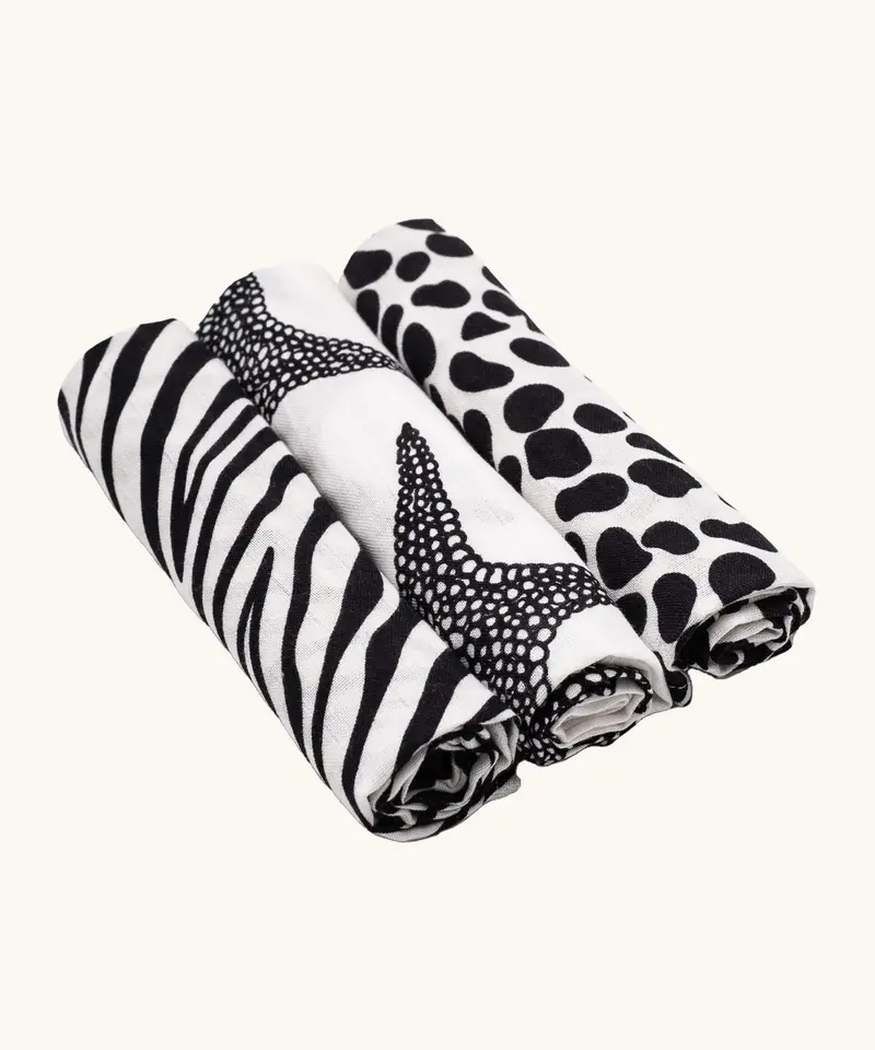 Etta Loves Organic Muslin Squares 3 Pack - Animal Print 1