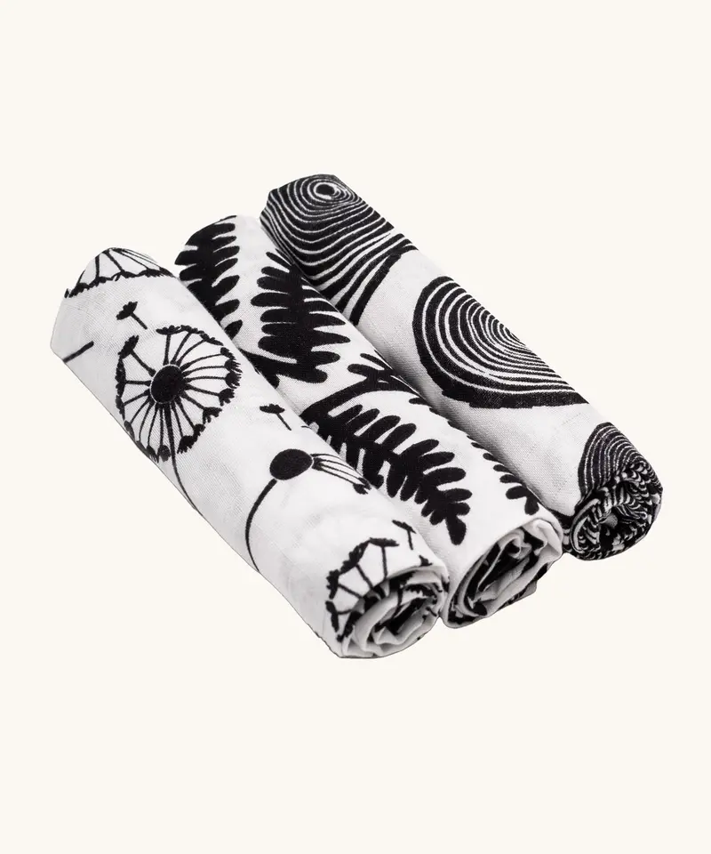 Etta Loves Organic Muslin Squares 3 Pack - Plant Print 1