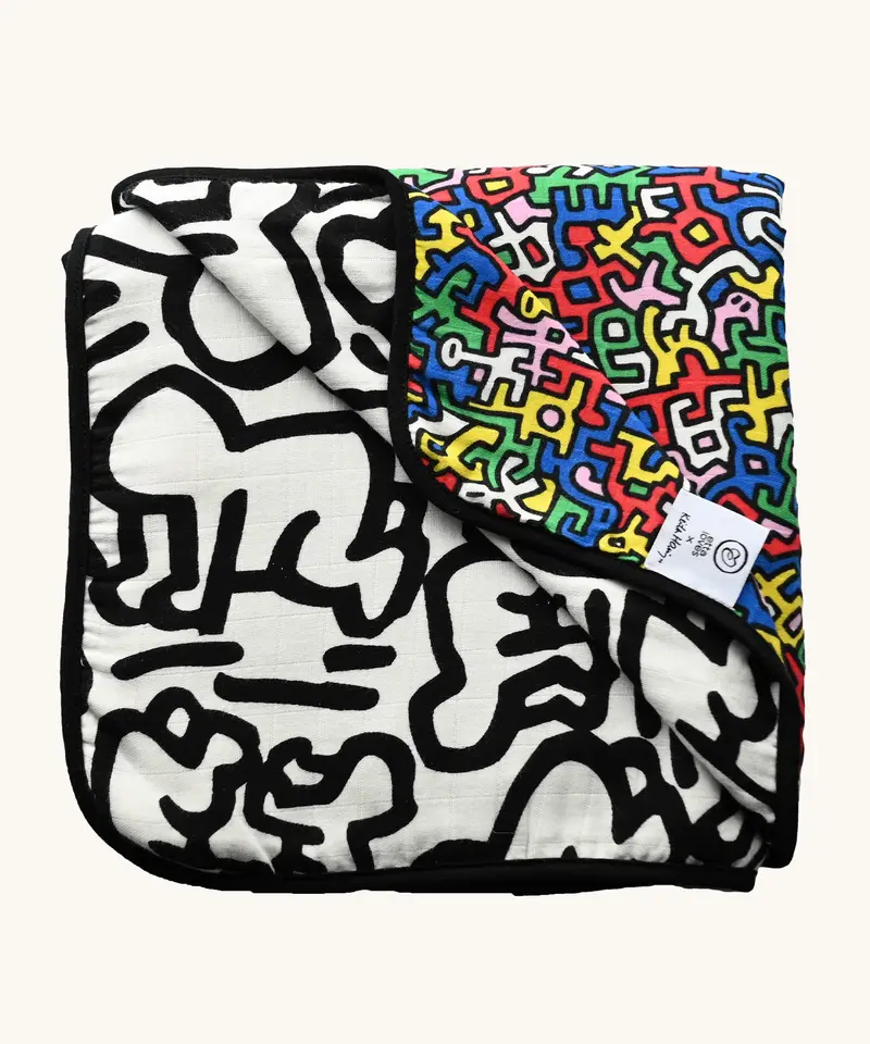 Etta Loves X Keith Haring Reversible Organic Muslin Blanket 1