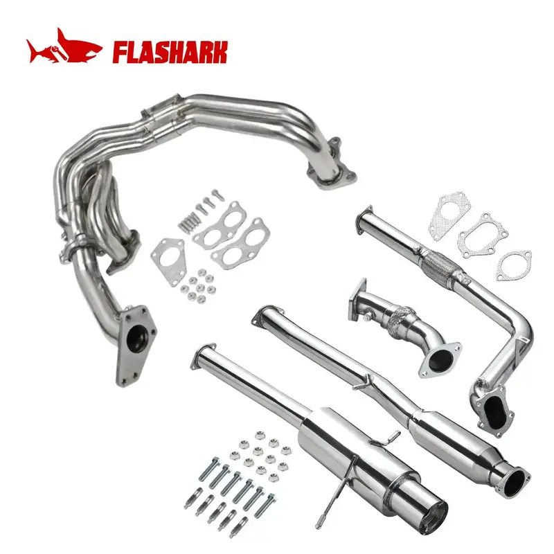 Exhaust Header/Catback W/ Downpipe Up-Pipe All-In-One Kit For 2002-2006 Subaru Impreza Wrx/Sti 1