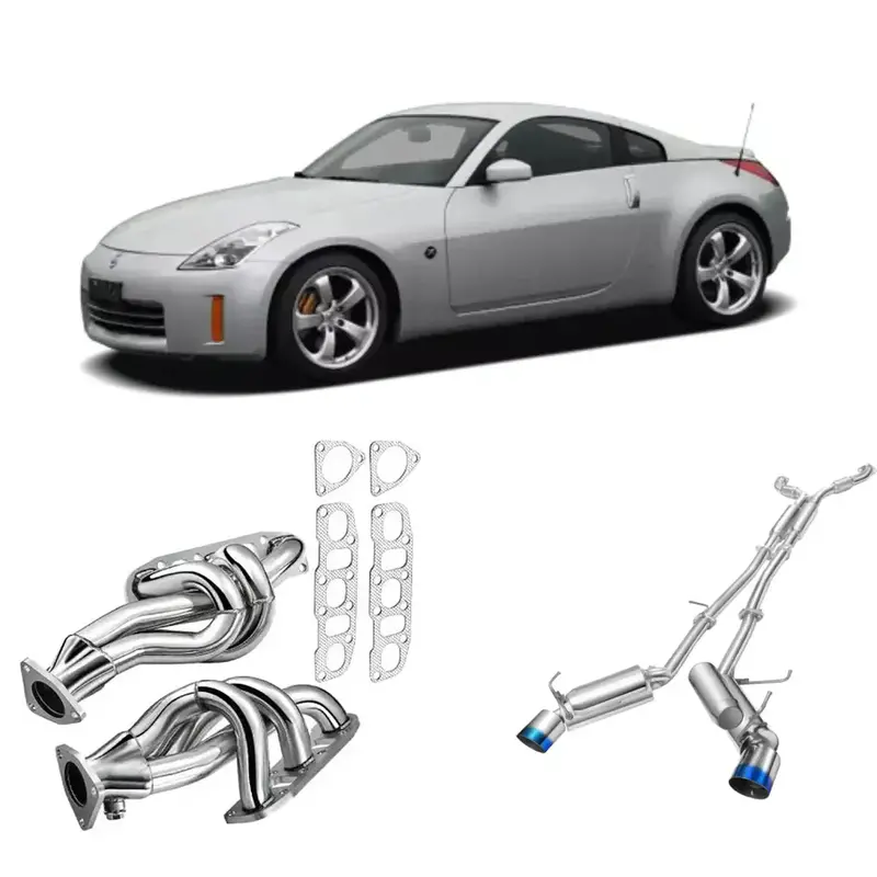 Exhaust Header/Downpipe/Catback W/ 4.5 Inches Dual Burnt Tips All-In-One Kit For 2003-2006 Nissan 350Z Infiniti G35 1