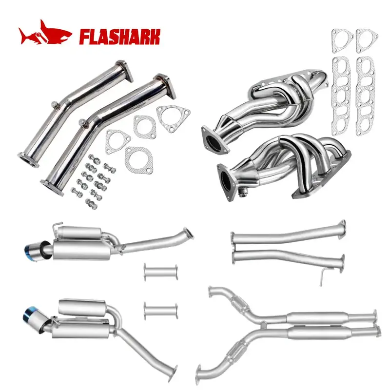 Exhaust Header/Downpipe/Catback W/ 4.5 Inches Dual Burnt Tips All-In-One Kit For 2003-2006 Nissan 350Z Infiniti G35 2