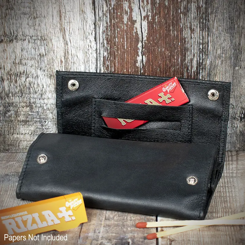 Falcon Black Leather Box Button Handrolling Pouch 590F 2
