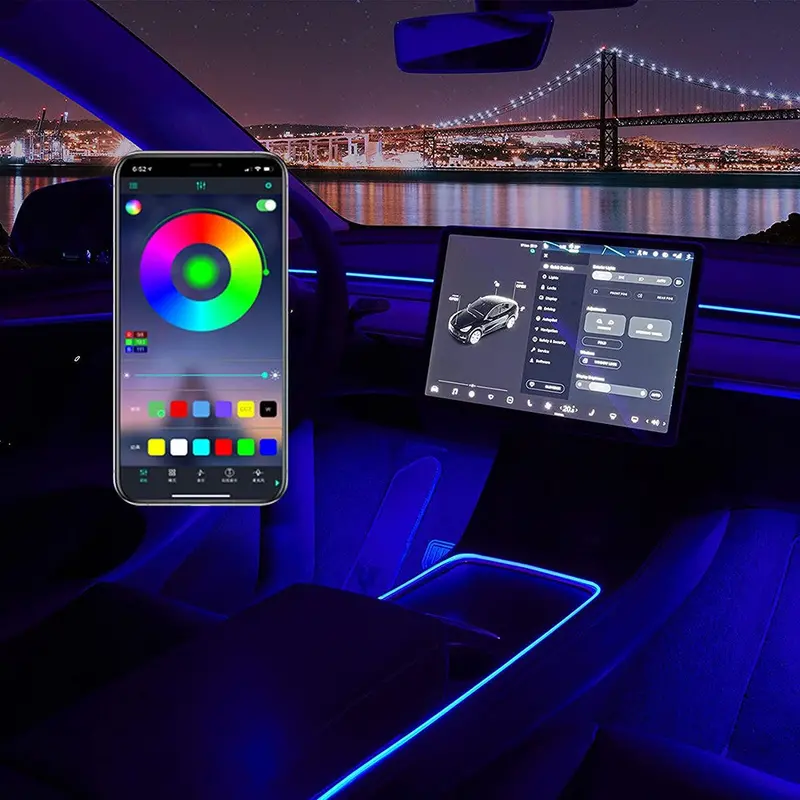 For Tesla 2021 Model 3/Y Neon Light Tubes Center Console Rgb Interior Led Strip Lights 1