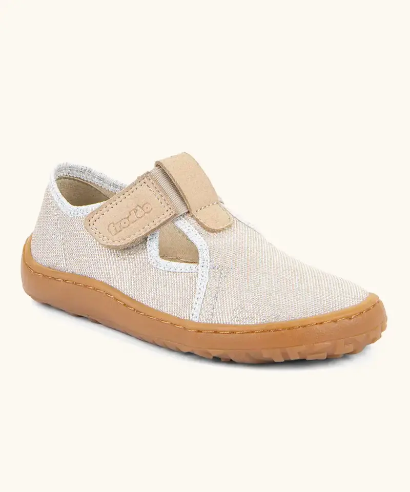 Froddo Barefoot Canvas T-Bar Kids Shoes - Gold Shine 1