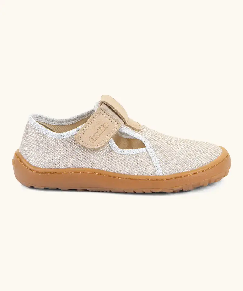 Froddo Barefoot Canvas T-Bar Kids Shoes - Gold Shine 7