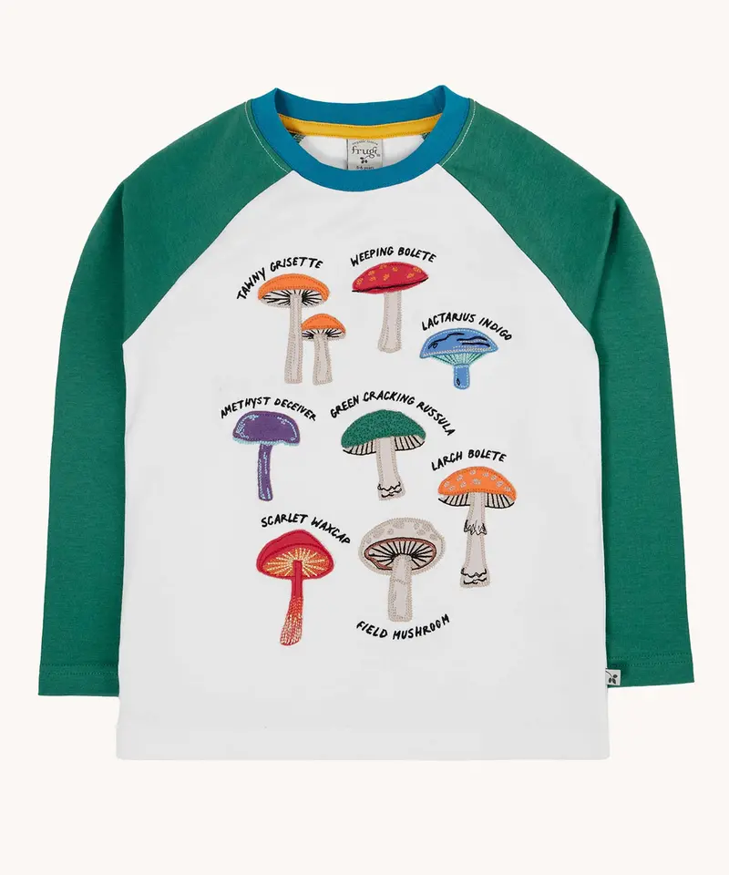 Frugi Ace Applique Top - White / Fungi 1