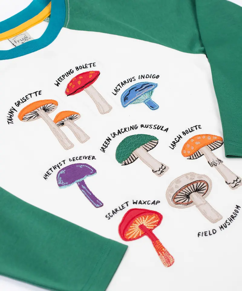 Frugi Ace Applique Top - White / Fungi 3