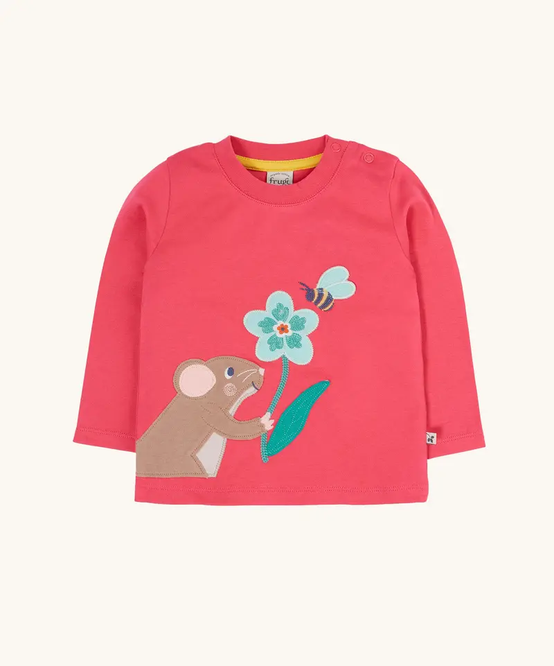 Frugi Adventure Applique Top - Rose / Mouse 1