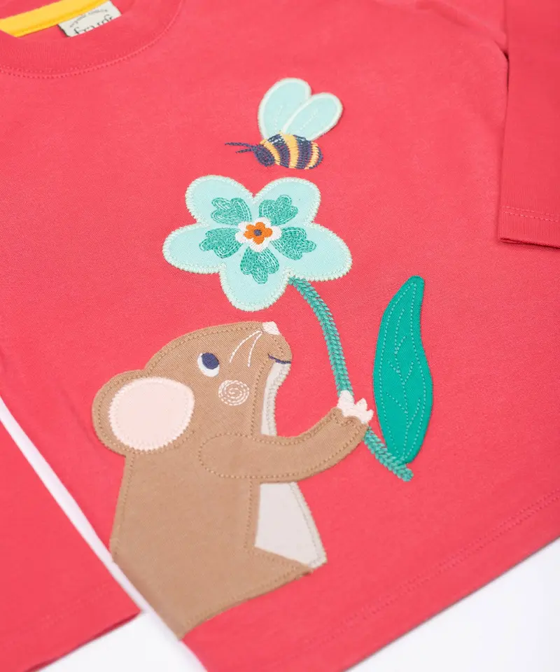 Frugi Adventure Applique Top - Rose / Mouse 3