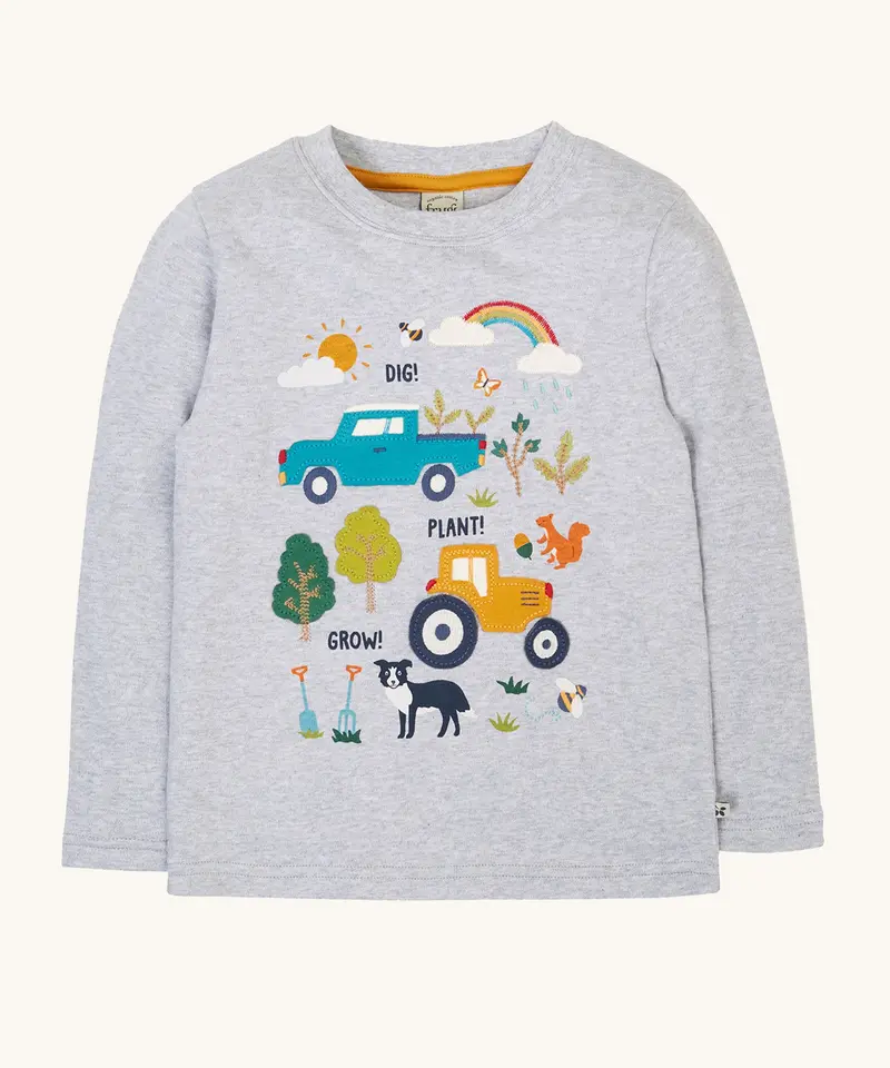 Frugi Adventure Circular Top - Grey Marl / Farm 1
