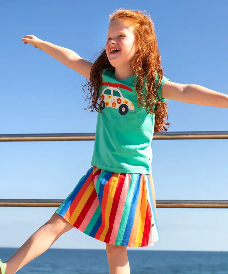 Frugi Alba Skort - Strawberry Rainbow Stripe 2