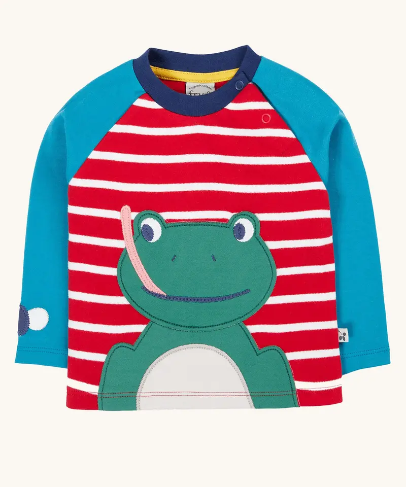 Frugi Alfie Raglan Top - Red Breton / Frog 1