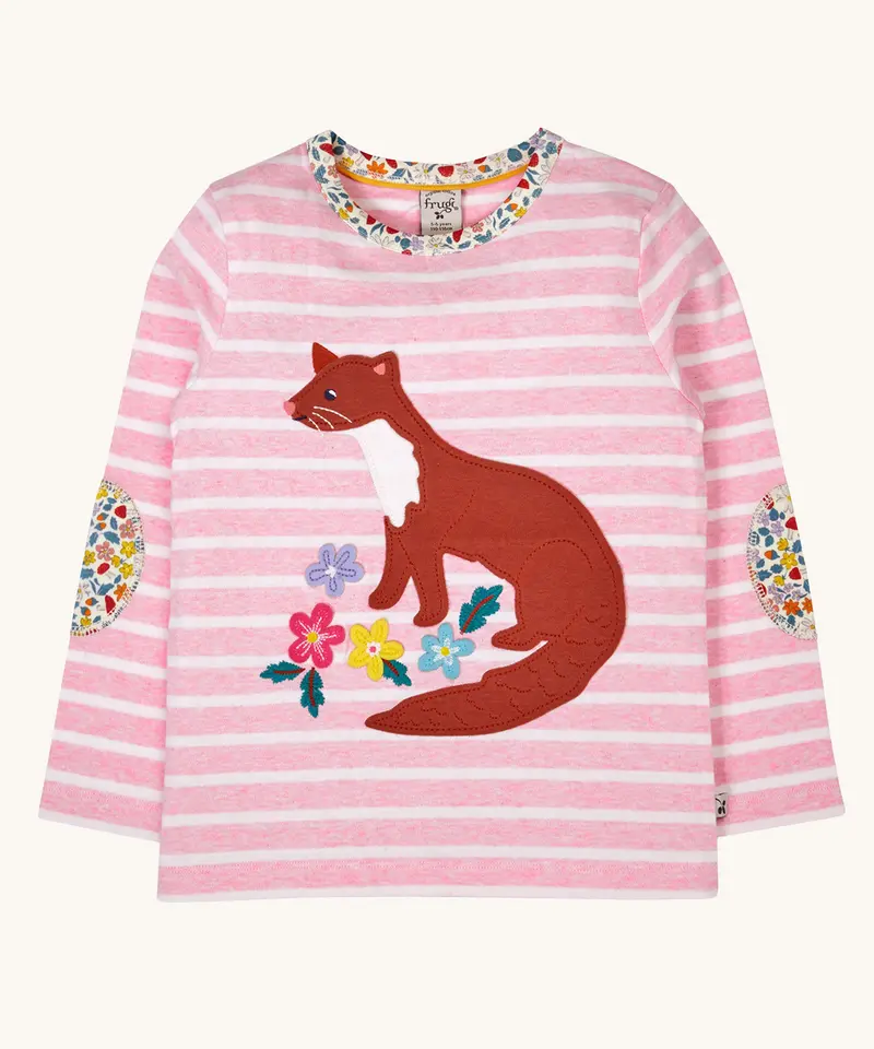 Frugi Archer Applique Top - Pink / Pine Marten 1