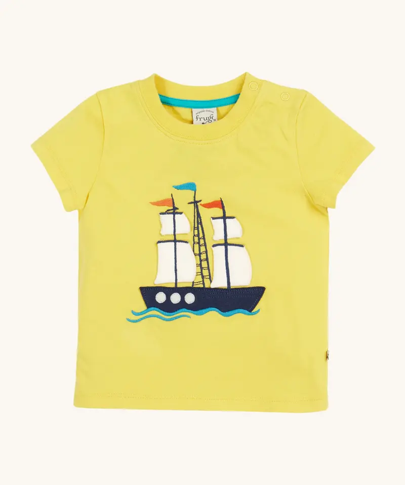 Frugi Avery Applique T-Shirt - Welly Yellow / Tall Ship 1