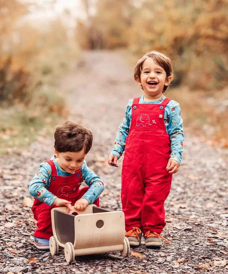 Frugi Babipur Kids Red Cord Dungarees 1