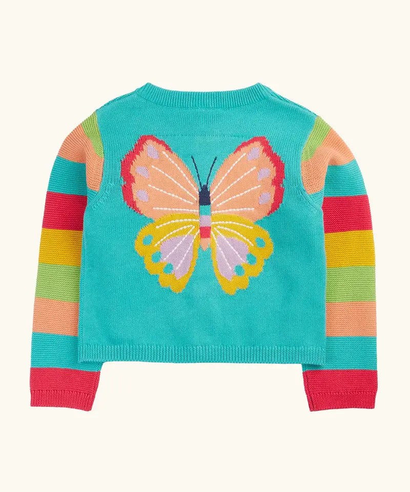 Frugi Cammie Cardigan - Pacific Aqua / Butterfly 1