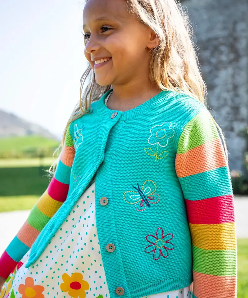 Frugi Cammie Cardigan - Pacific Aqua / Butterfly 2