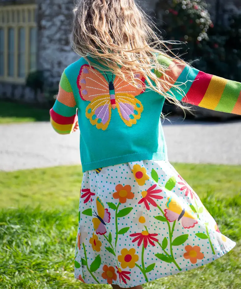 Frugi Cammie Cardigan - Pacific Aqua / Butterfly 3