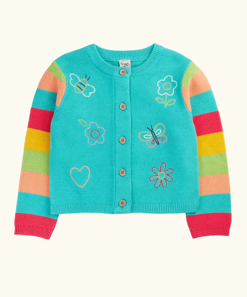 Frugi Cammie Cardigan - Pacific Aqua / Butterfly 4