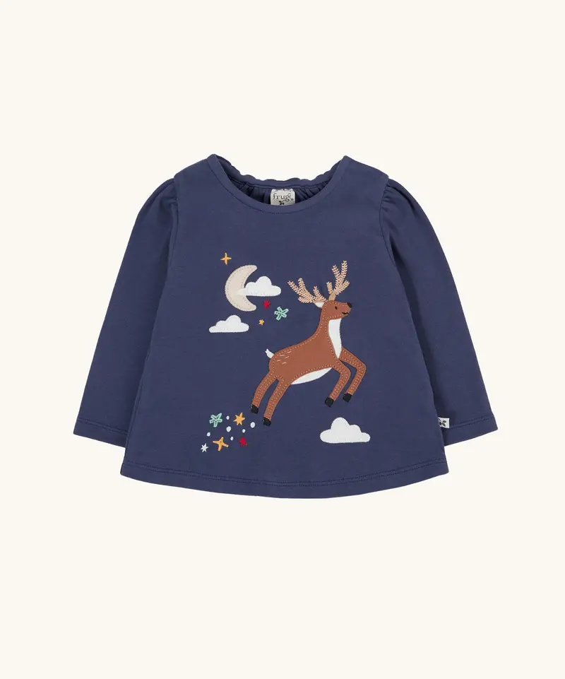 Frugi Caris Applique Top - Navy / Reindeer 1