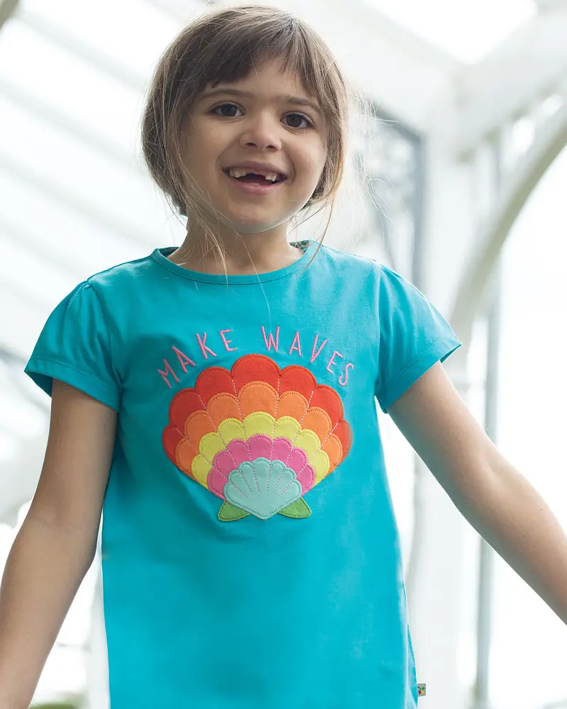 Frugi Cassia Applique T-Shirt - Tropical Sea / Shell 2