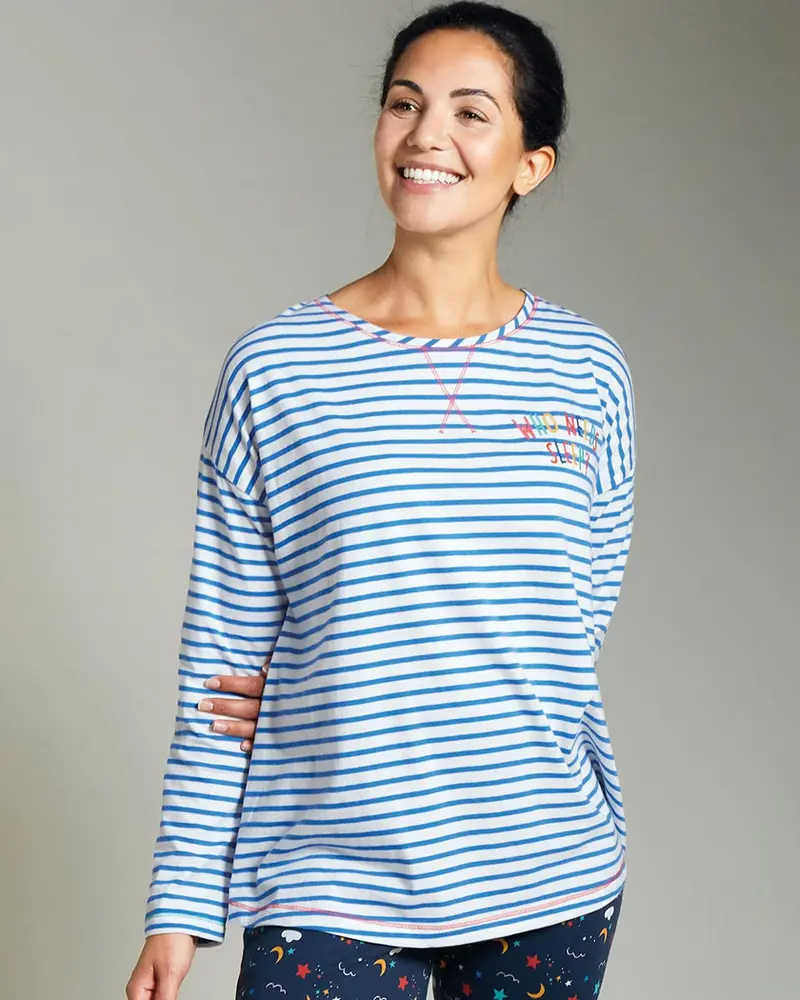 Frugi Cobalt Breton/Sleep Meg Maternity & Nursing Pj Top 1