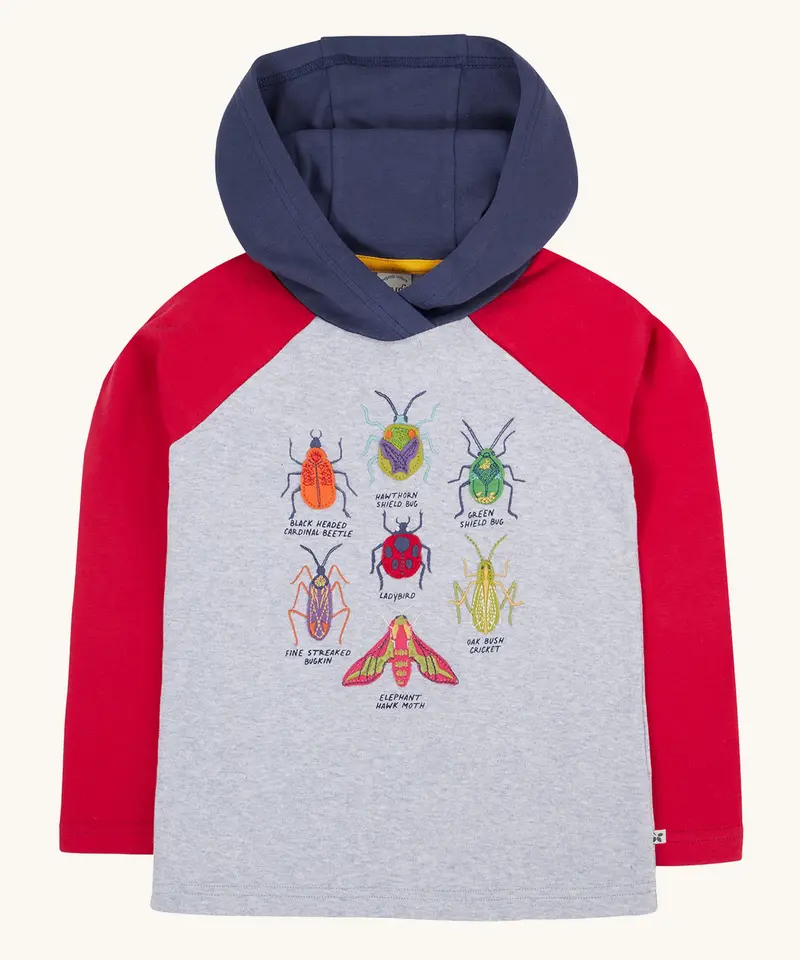 Frugi Compass Hooded Top - Grey / Bugs 1