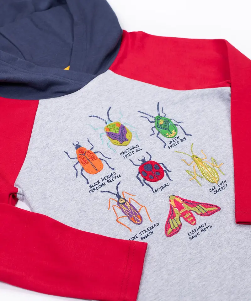 Frugi Compass Hooded Top - Grey / Bugs 6