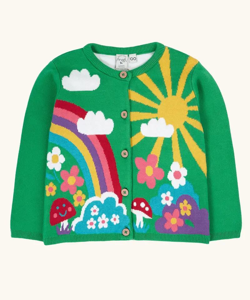 Frugi Corin Knitted Cardigan - Clover / Rainbow 1