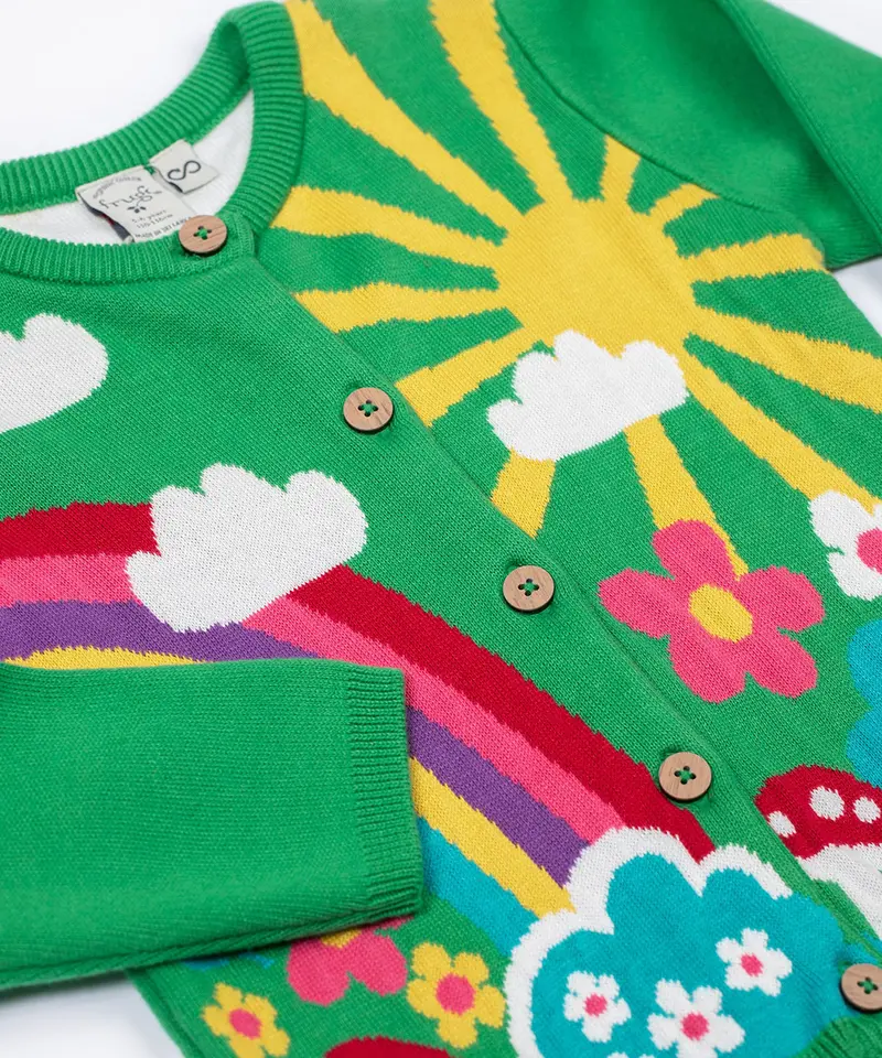 Frugi Corin Knitted Cardigan - Clover / Rainbow 2